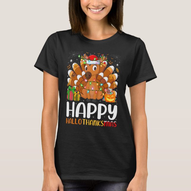 T-shirt Cheval Halloween Noël Joyeux Hallothanksmas (Devant)