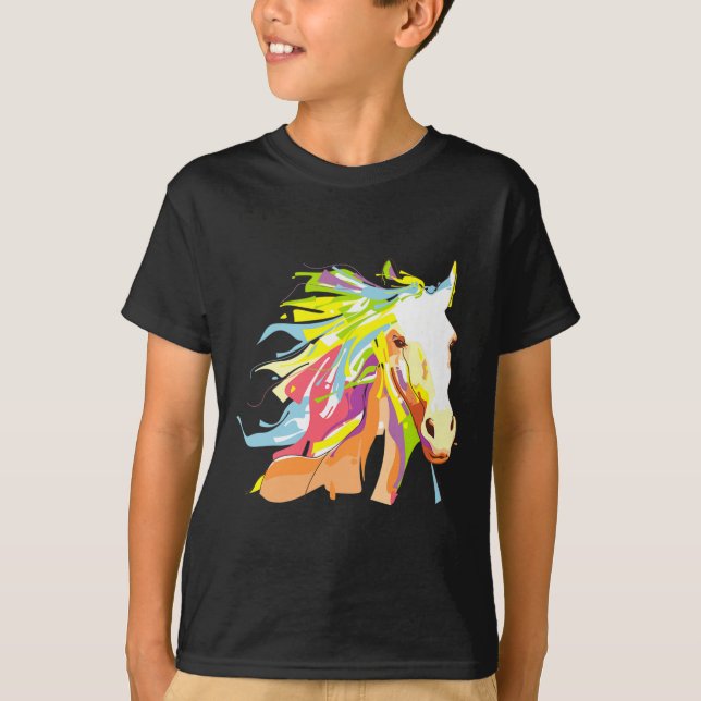 T-shirt Cheval Head Rainbow Art (Devant)