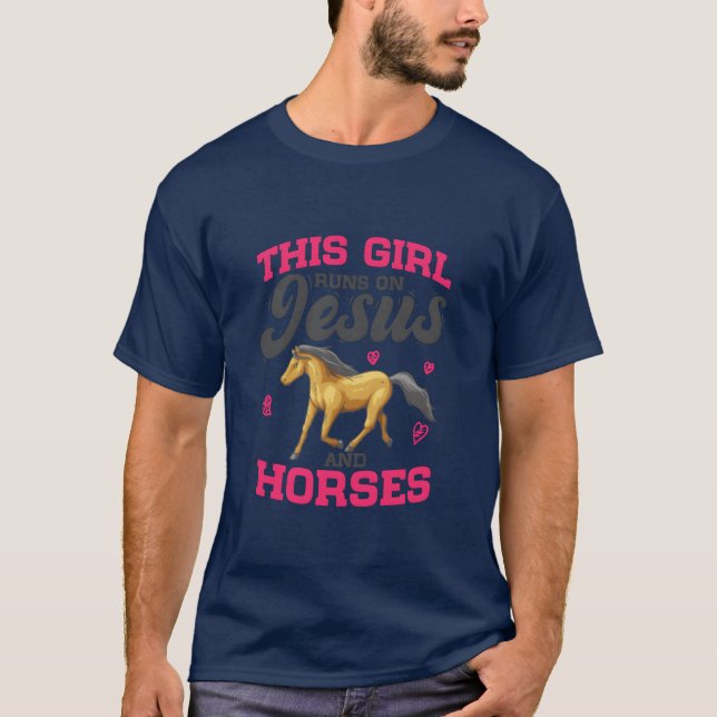 T-shirt Cheval Loverhis Girl Runs Sur Jésus Et Famille De  (Devant)