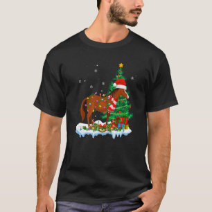 T-shirt Cheval Lumières Arbre de Noël Chapeau de Père Noël