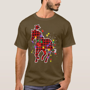 T-shirt Cheval Lumières de Noël Arbre Buffalo Plaid Xmas S