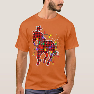 T-shirt Cheval Lumières de Noël Arbre Buffalo Plaid Xmas S