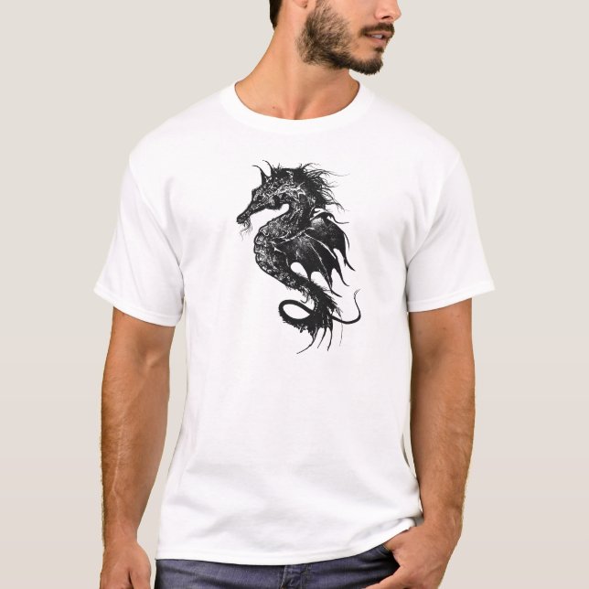 T-shirt Cheval marin en colère en noir (Devant)