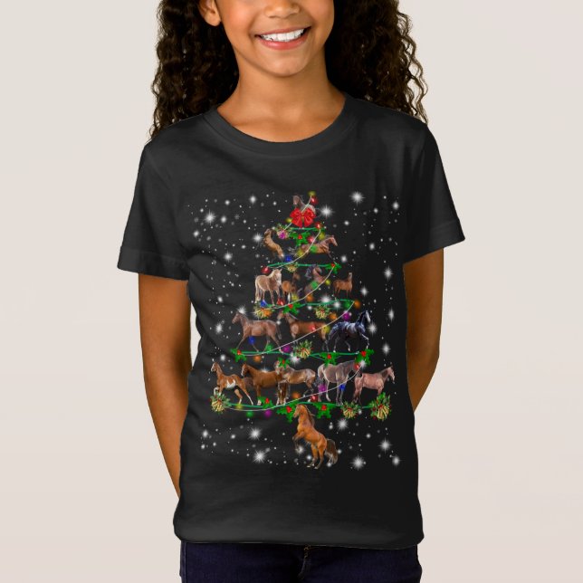 T-Shirt Cheval mignon Arbre de Noël Fée Lumière (Devant)