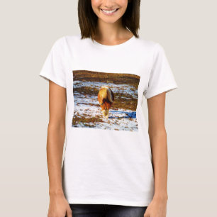 T-shirt Cheval miniature Brown et crème dans la neige.