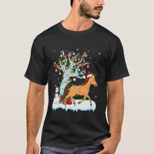 T-shirt Cheval Noël Éclairage Arbre Santa Hat Cheval Noël