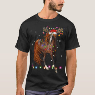 T-shirt Cheval Noël Reindeer Lumières Drôle Cheval Xmas G