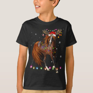 T-shirt Cheval Noël Reindeer Lumières Drôle Cheval Xmas G