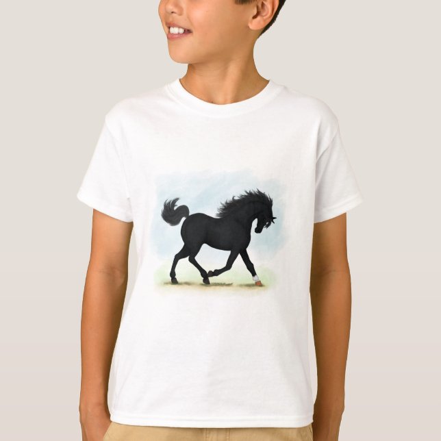 T-shirt Cheval noir avec étoile et soc (Beauté noire) (Devant)