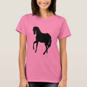 T-shirt Cheval noir de beauté assez dans les dames roses