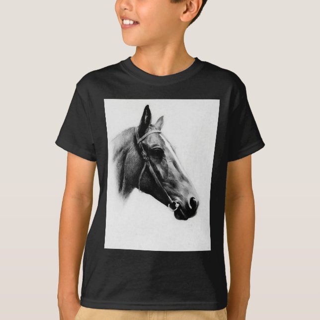 T-shirt Cheval noir et blanc (Devant)