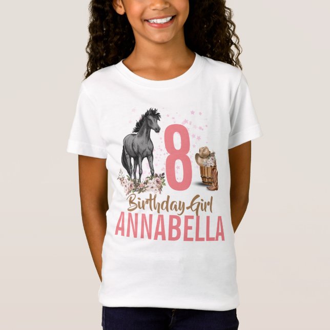 T-Shirt Cheval Noir floral Filles Anniversaire (Devant)