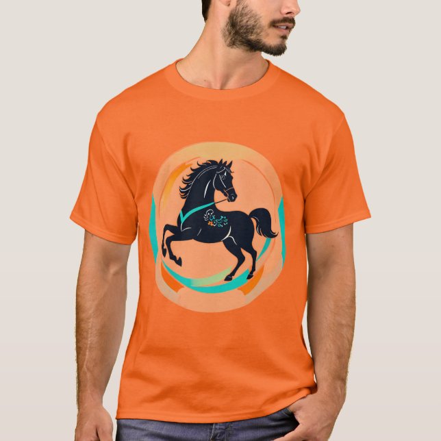 T-shirt Cheval noir sur fond coloré (Devant)