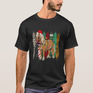 T-shirt Cheval Pajamas de Noël Lumière Santa Chapeau Rouge