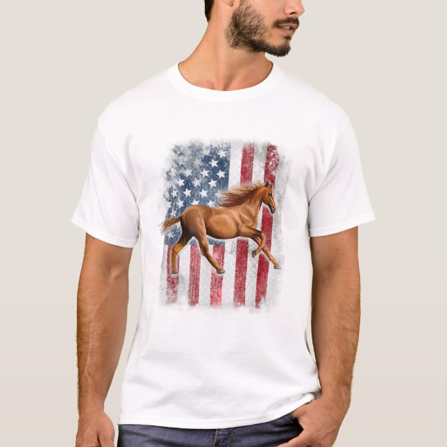 T-shirt Cheval Patriotique Drapeau Américain (Devant)