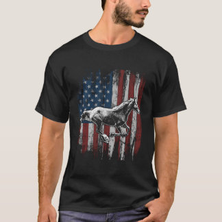 T-shirt Cheval Patriotique Drapeau Américain Équitation