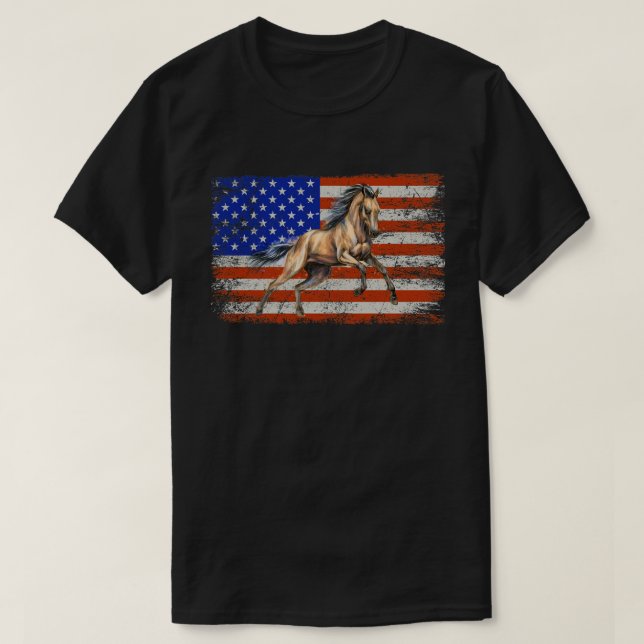 T-shirt Cheval patriotique Drapeau américain Équitation lo (Design devant)