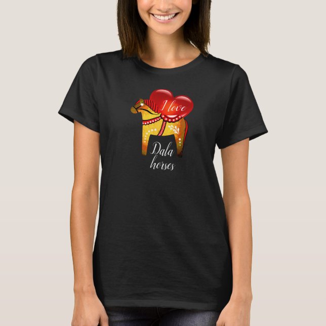 T-shirt Cheval populaire Dala, coeur rouge/noir/jaune/blan (Devant)