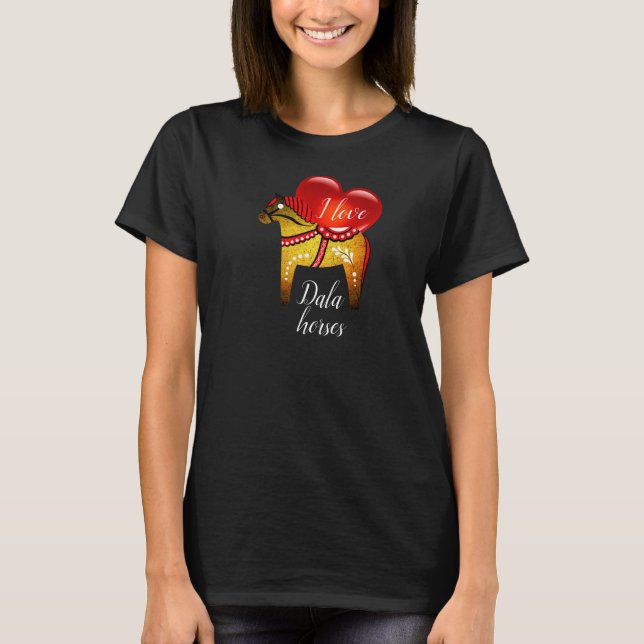 T-shirt Cheval populaire Dala, coeur rouge/noir/jaune/blan (Devant)