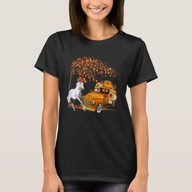 T-shirt Cheval portant Casquette Automne Arbre Ramassage C (Devant)