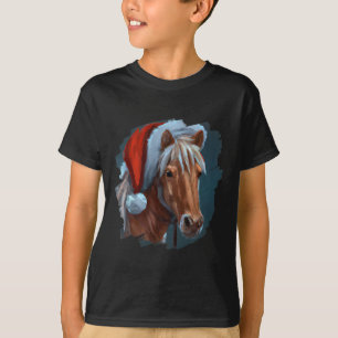 T-shirt Cheval Portant le Père Noël Casquette Équitation C
