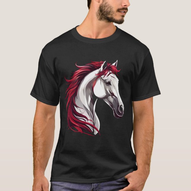 T-shirt Cheval puissant et fort Gris, noir et blanc (Devant)