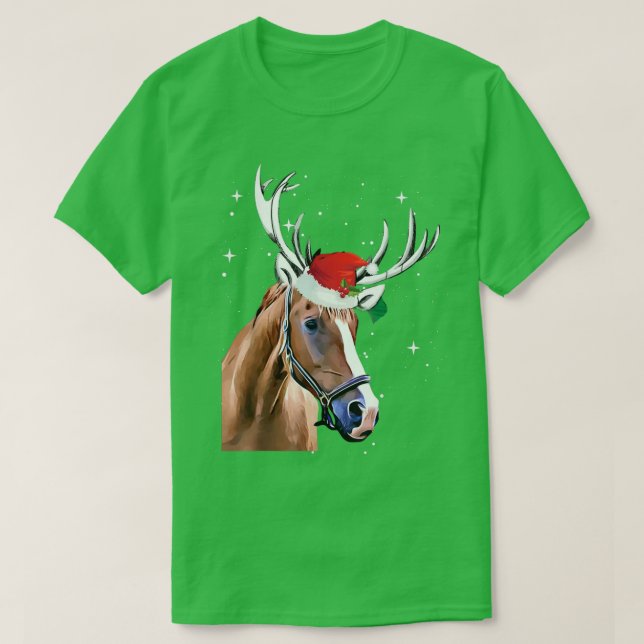 T-shirt Cheval Reindeer lumières de Noël mignonnes (Design devant)