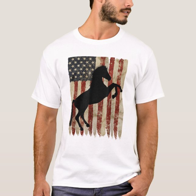 T-shirt Cheval Rider Drapeau américain États-Unis Stallion (Devant)