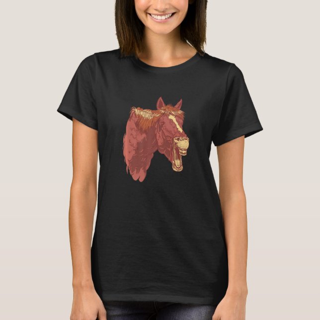 T-shirt Cheval Rire Dents Visage Cheval Silhouette équitat (Devant)