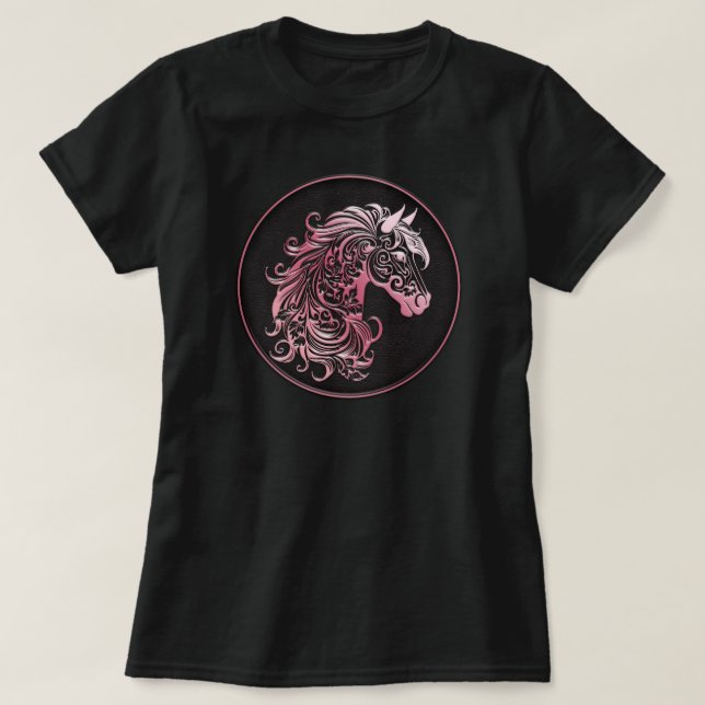 T-shirt Cheval rose floral tête cuir gaufrée cowgirl (Design devant)