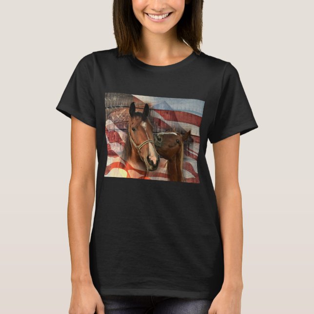 T-shirt Cheval Rustic Barne drapeau américain (Devant)