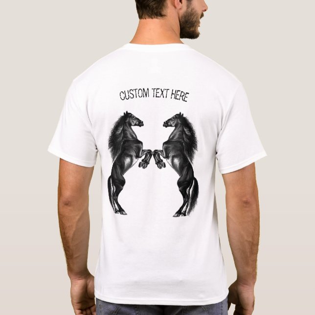 T-shirt Cheval sauvage noir droit avec texte perso (Dos)