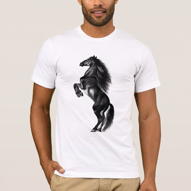 T-shirt Cheval sauvage noir droit Peinture noire et blanch (Devant)