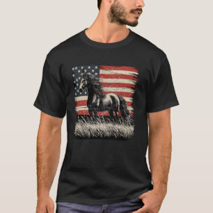 T-shirt Cheval Sauvage Patriotique Drapeau Américain 4 Jui