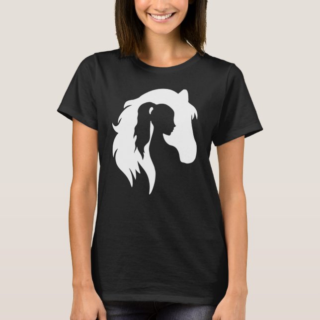 T-shirt Cheval Silhouette Jeune Femme Femme Equestre Cowgi (Devant)