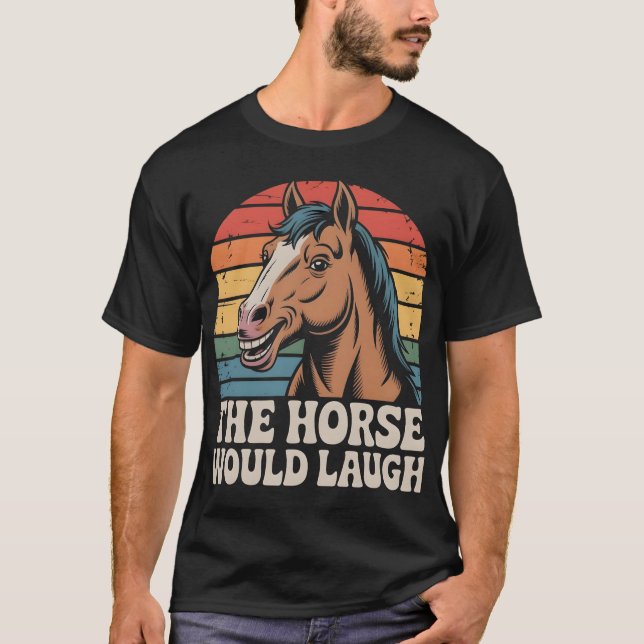 T-shirt Cheval souriant avec fond rétro (Devant)