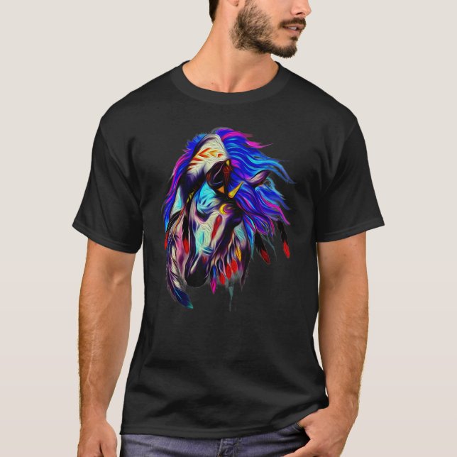 T-shirt Cheval Tribal Abstrait Amérindien Pour Hommes Et (Devant)