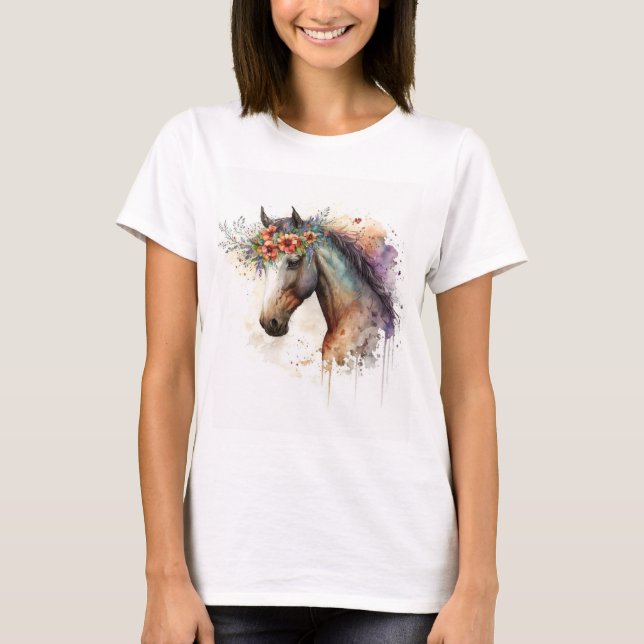 T-shirt Cheval visage avec couronne de fleurs (Devant)