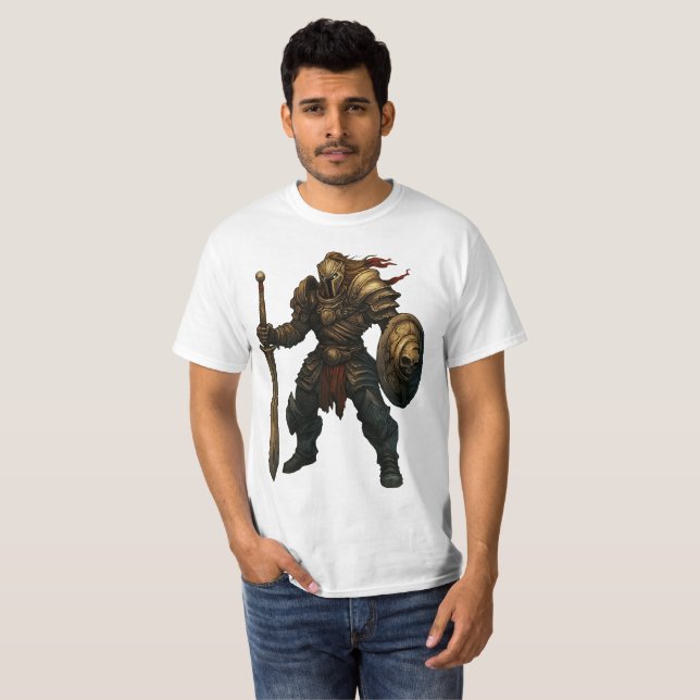 T-shirt Chevalier armuré avec épée et bouclier de crâne (Devant entier)