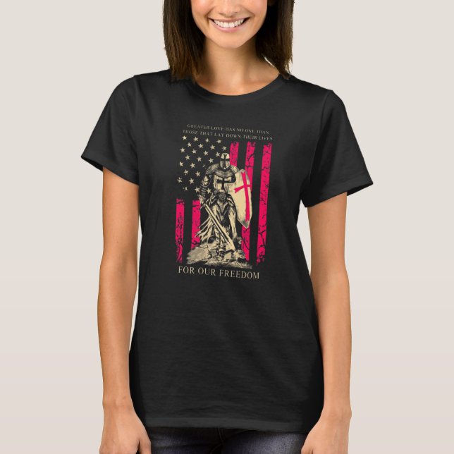 T-shirt Chevalier Croisé Templier Guerrier De Dieu Drapeau (Devant)