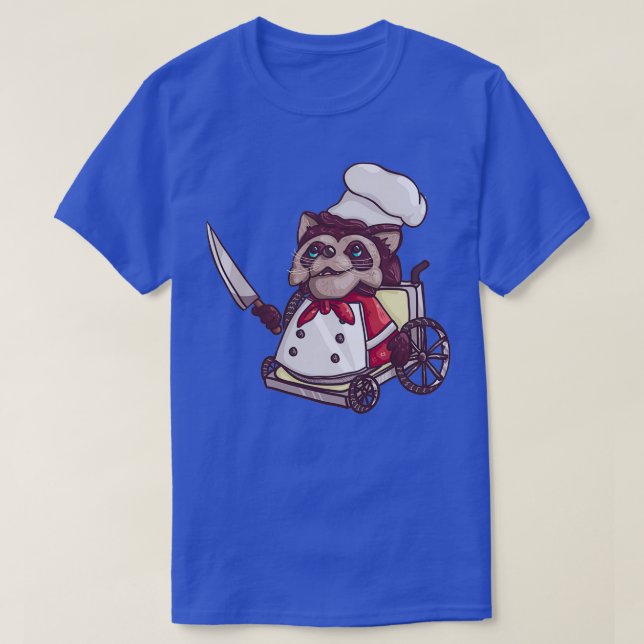 T-shirt Chevalier cuisiné en fauteuil roulant Raccoon Chef (Design devant)