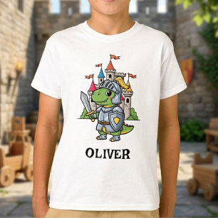 T-shirt Chevalier Dinosaure de Dessin Animé Mignon en Armu