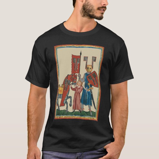 T-shirt Chevalier et écureuil, Art médiéval du XIVe siècle (Devant)