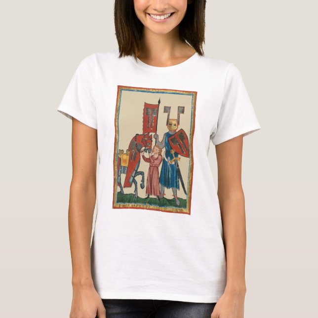 T-shirt Chevalier et écureuil, Art médiéval du XIVe siècle (Devant)