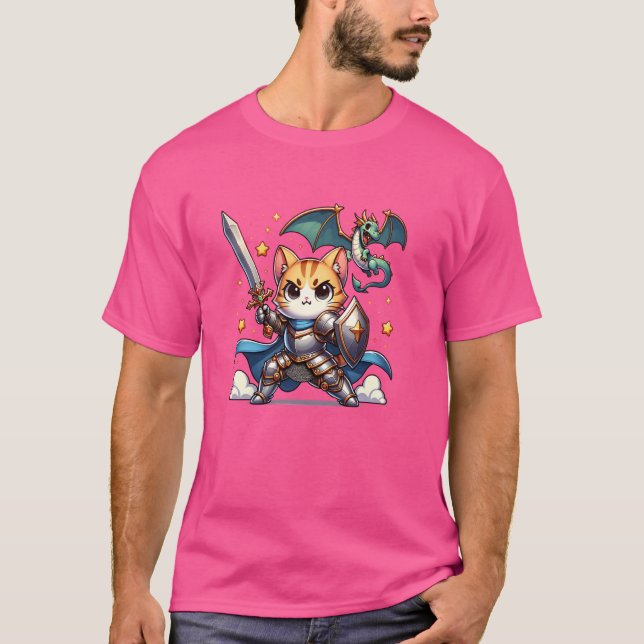 T-shirt Chevalier médiéval Armure Chat Dragon Hunter Ren F (Devant)