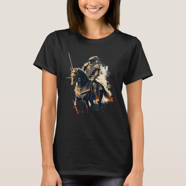 T-shirt Chevalier médiéval cool en Armor et en Cheval (Devant)