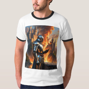 T-shirt Chevalier Médiéval Textes Tandis Que Château Brûle