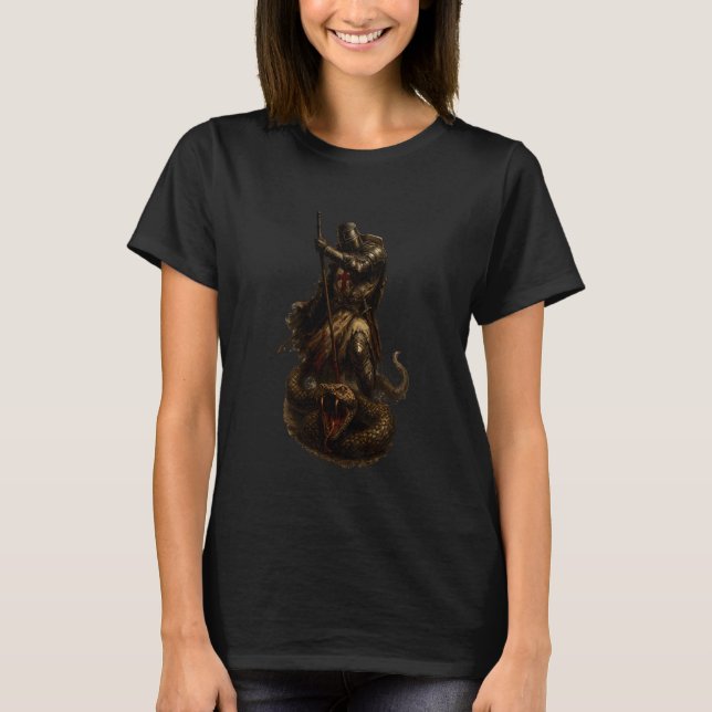 T-shirt Chevalier Templier Catholique Vainc Le Serpent (Devant)
