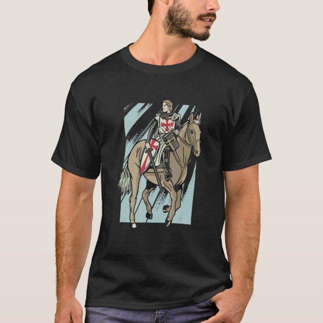 T-shirt Chevalier templier combattant à cheval (Devant)