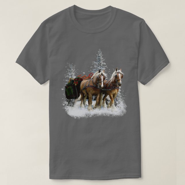 T-shirt Chevaux Clydesdale dans la neige Noël  (Design devant)